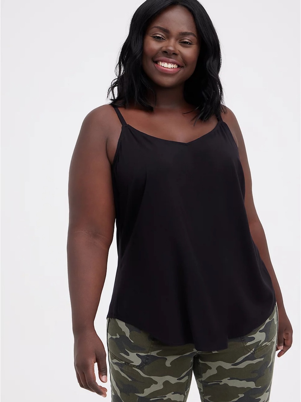Torrid Ava Stretch Challis Cami Black Size 2 Adjustable Straps Flowy Tank Top